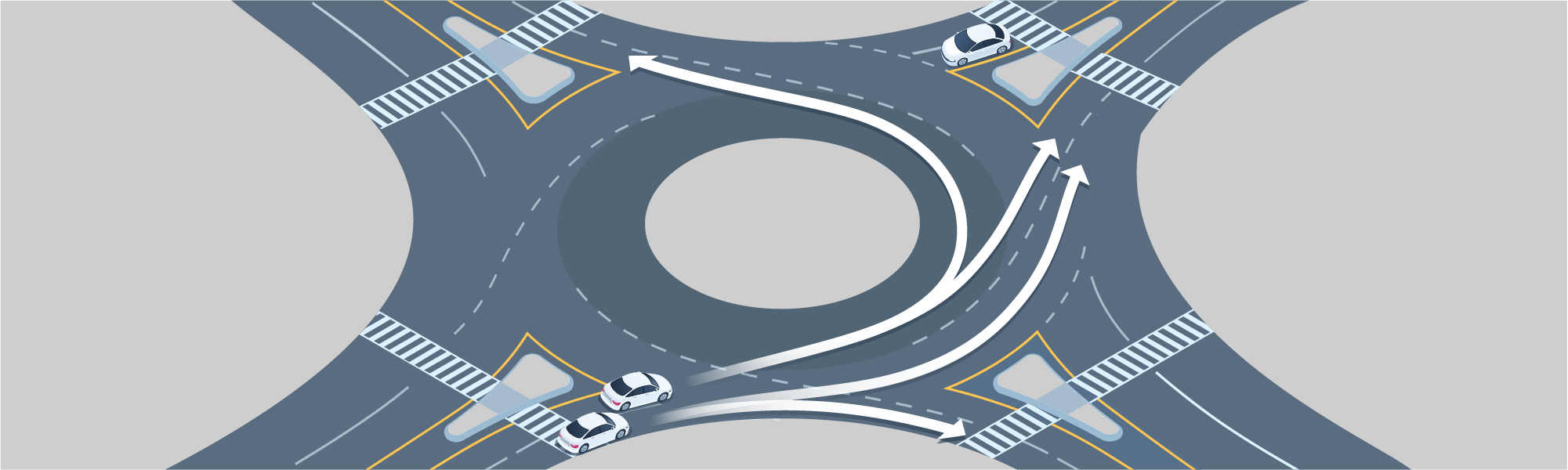 Driving Test Canada - Car Changing directions - At roundabouts, which lane should you choose when you intend to turn left?